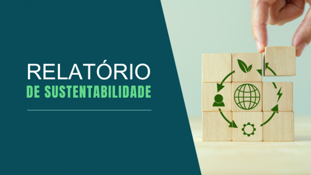 imagem mostra uma imagem representativa do relatório de sustentabilidade com umas peças que mostre sustentabilidade verde e natureza